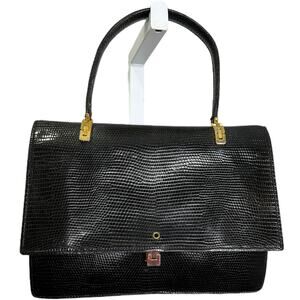 Koret Women's Vintage Rare Black  Lizard Embossed Patent‎ Leather Handbag